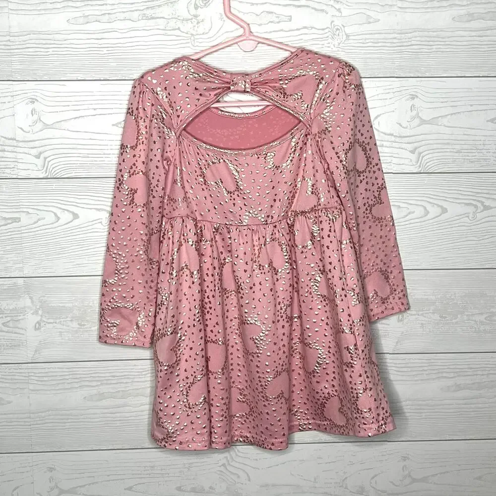 Picapino pink with gold hearts long sleeve Dress girls size 4